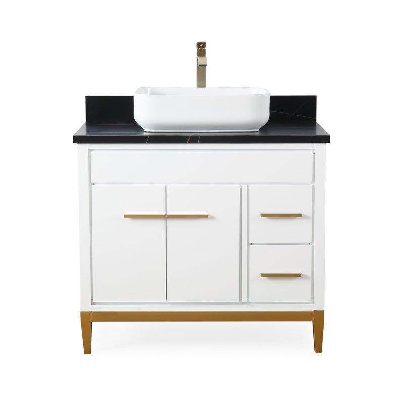 Andreka 36'' Single Bathroom Vanity with Top, White, Black