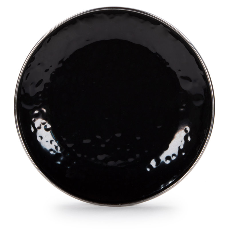 Set of 4 Solid White Appetizer Plates, Solid Black Textured