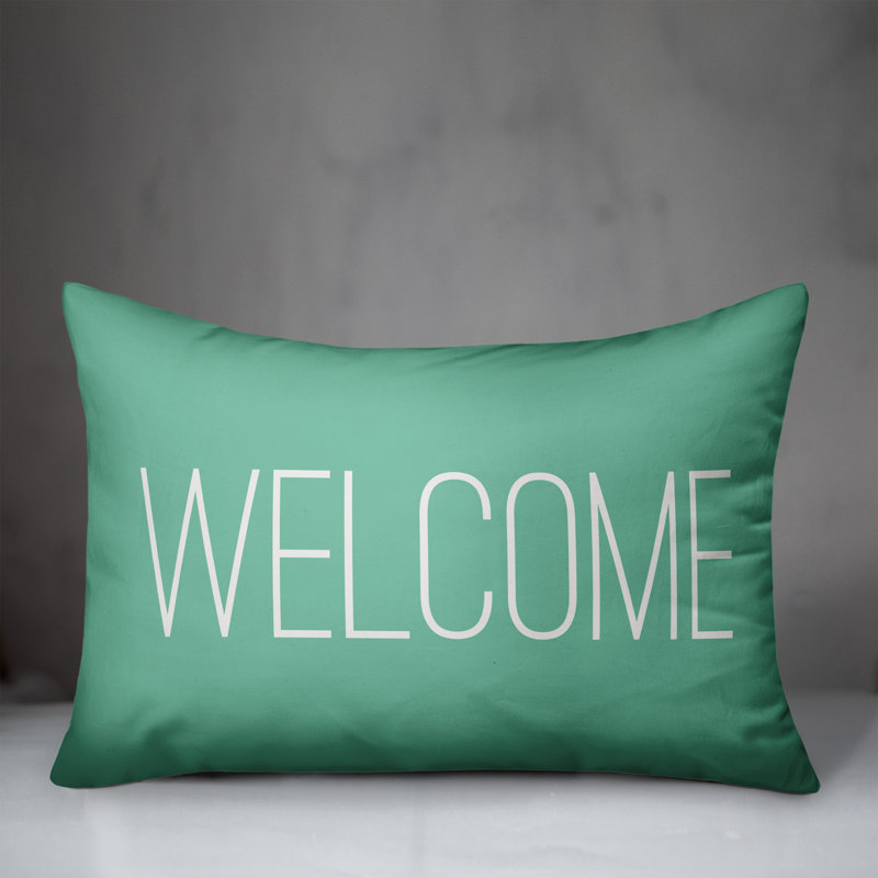 Textual Outdoor Throw Pillow, Dark Gray/White