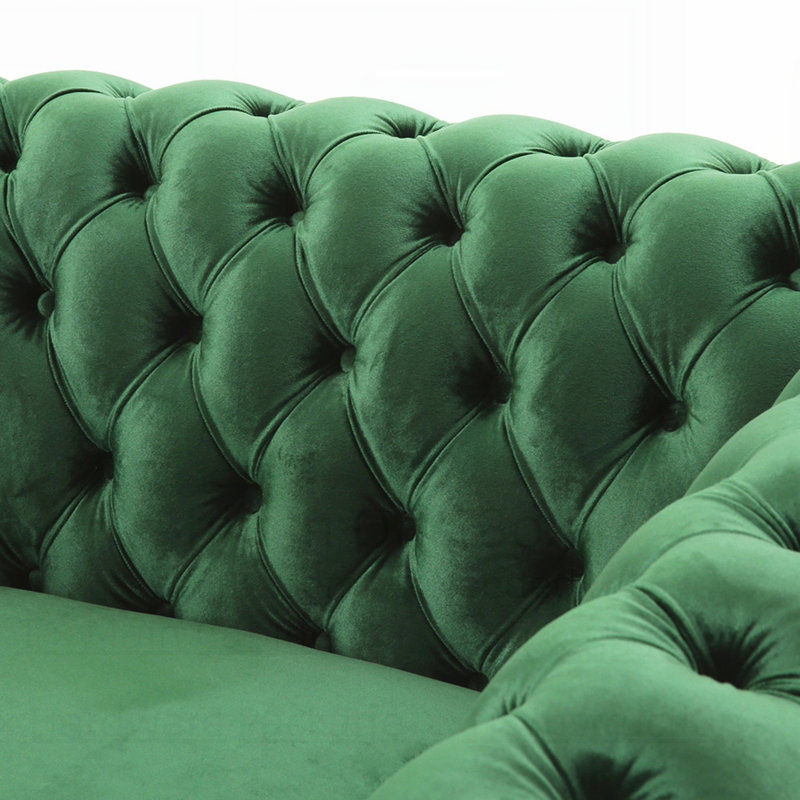 Camberley 39.5" Wide Tufted Chesterfield Club Chair with Scrolled Arms, Nailhead Trim, and Turned Legs, Emerald Velvet