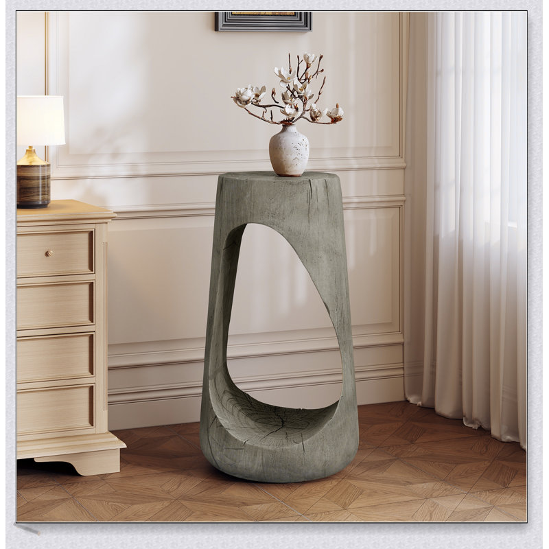Table d'appoint d'extérieur avec design creux, béton léger, texture semblable au bois pour le patio, le balcon et la piscine