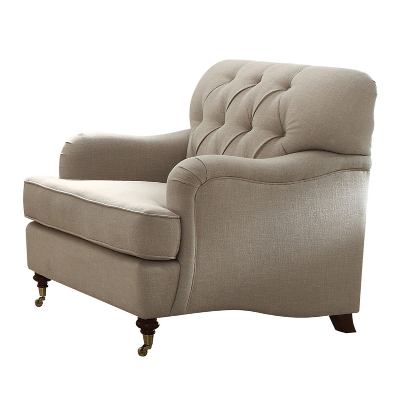 Chaise en tissu avec accoudoirs courbés de style anglais, Tissu beige