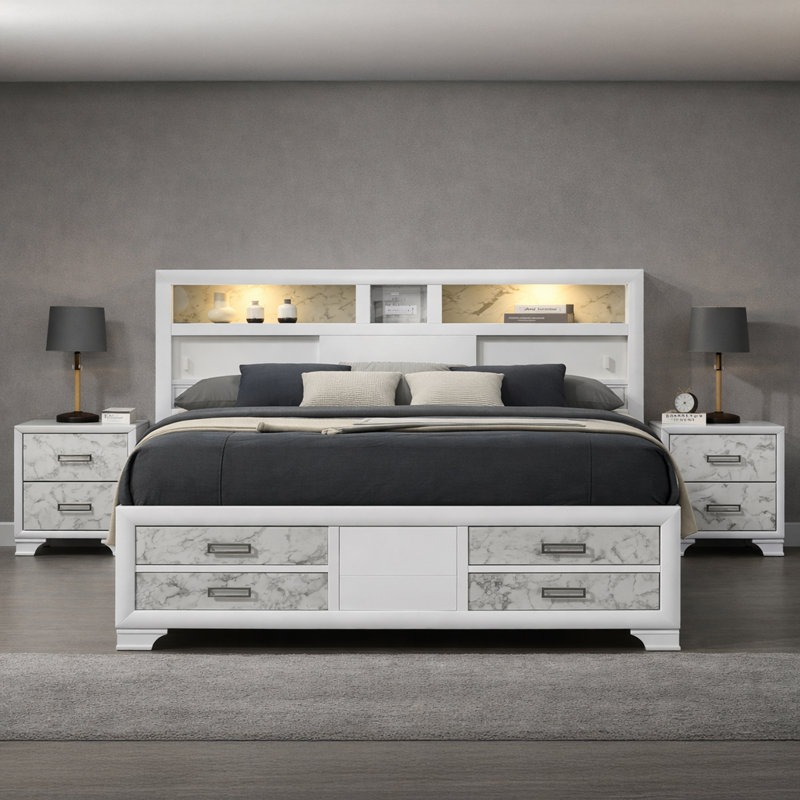 Johni King 3Pc Bedroom Set White, 3 Pcs: Bed,  2 Nightstands, King