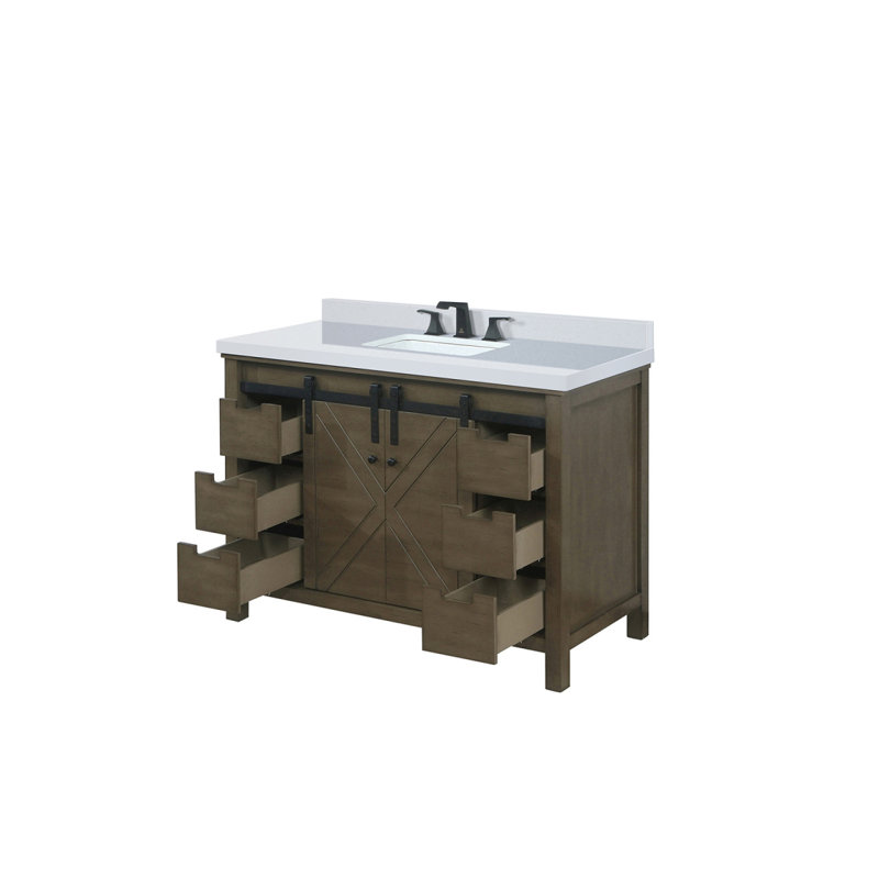 Meuble-lavabo brun rustique 48 po X P 22 po D, ensemble de comptoir et robinet en quartz blanc, Brun rustique