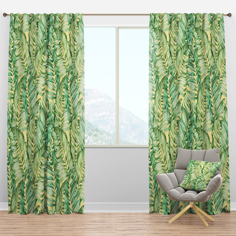 Panneau de rideau simple semi-diaphane avec passe-tringle Tropical Foliage, l 52 po x L 95 po