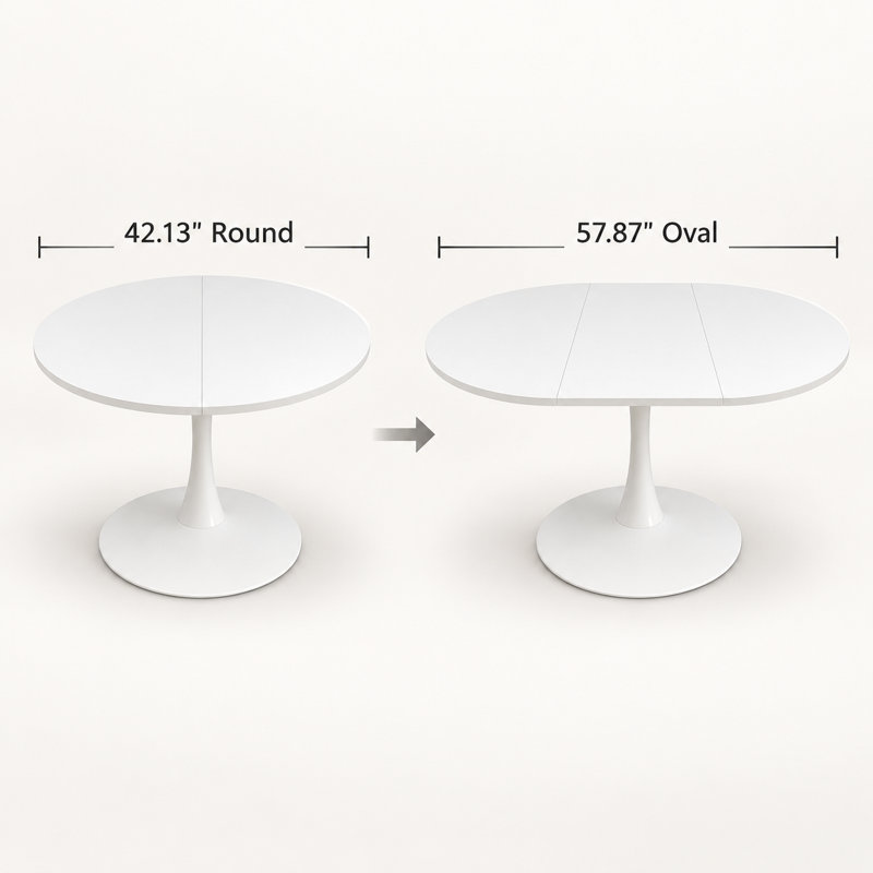 Table de salle à manger extensible ovale avec base en piédestal en métal, sièges 4-6, blanc, Blanc