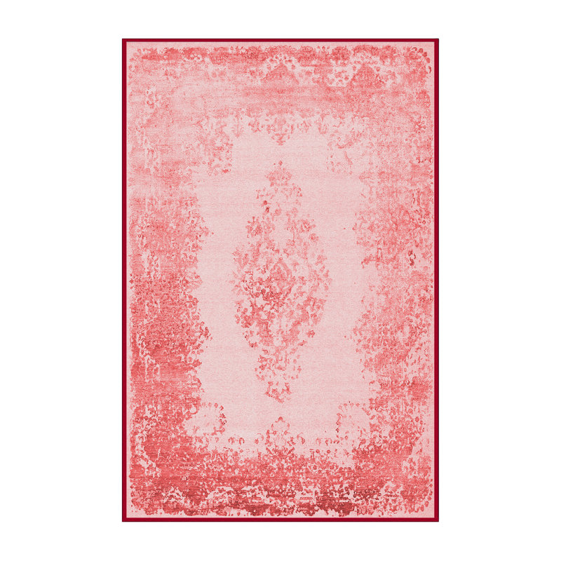 Tapis oriental en laine / polyester tissé à la machine en rouge / rouge clair, Rectangle 7 pi x 10 pi