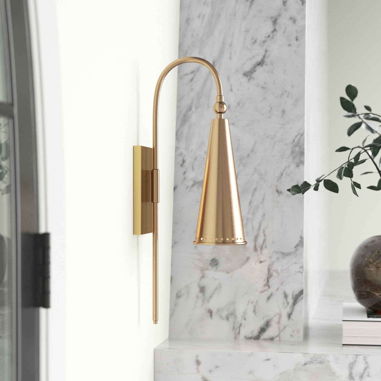 Darla Single Light Steel Dimmable Armed Sconce, Aged Brass