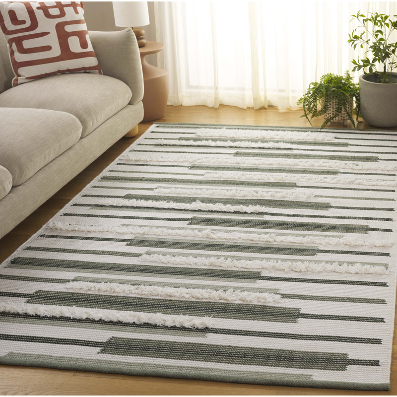 Kenya Hand Woven Wool;Cotton Striped Indoor Rug, Rectangle 5' x 8'