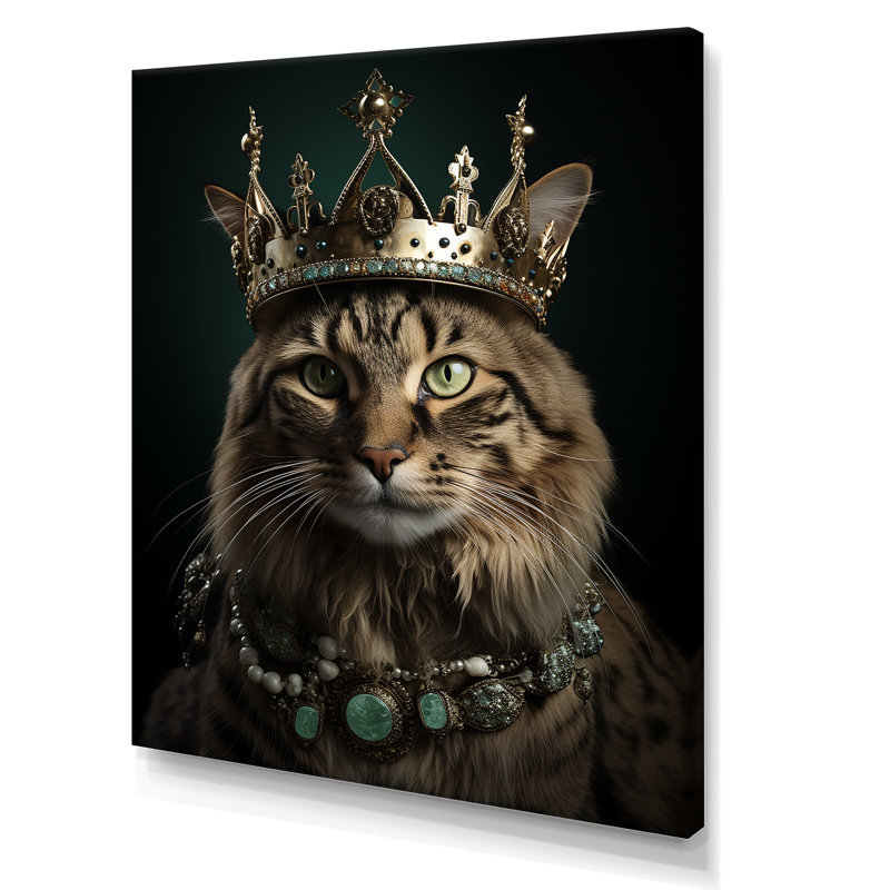 Royal Cat Crown Portrait I - art mural chat, Toile tendue, H 40 po x l 30 po x P 1,5 po