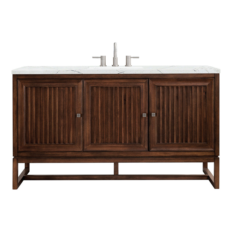 Athens 60'' W Single Vanity, Glossy White, Ethereal Noctis, 8" Widespread