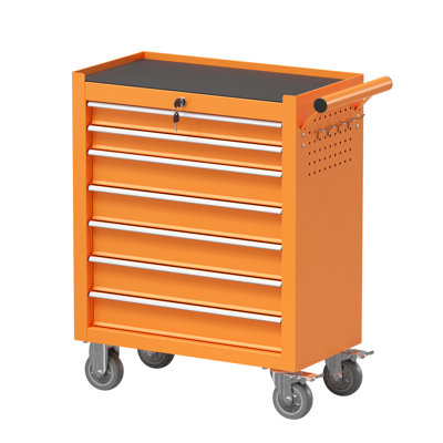 7 Drawer Tool Chest with Wheels, 31.1''Metal Storage Cabinet (Orange)