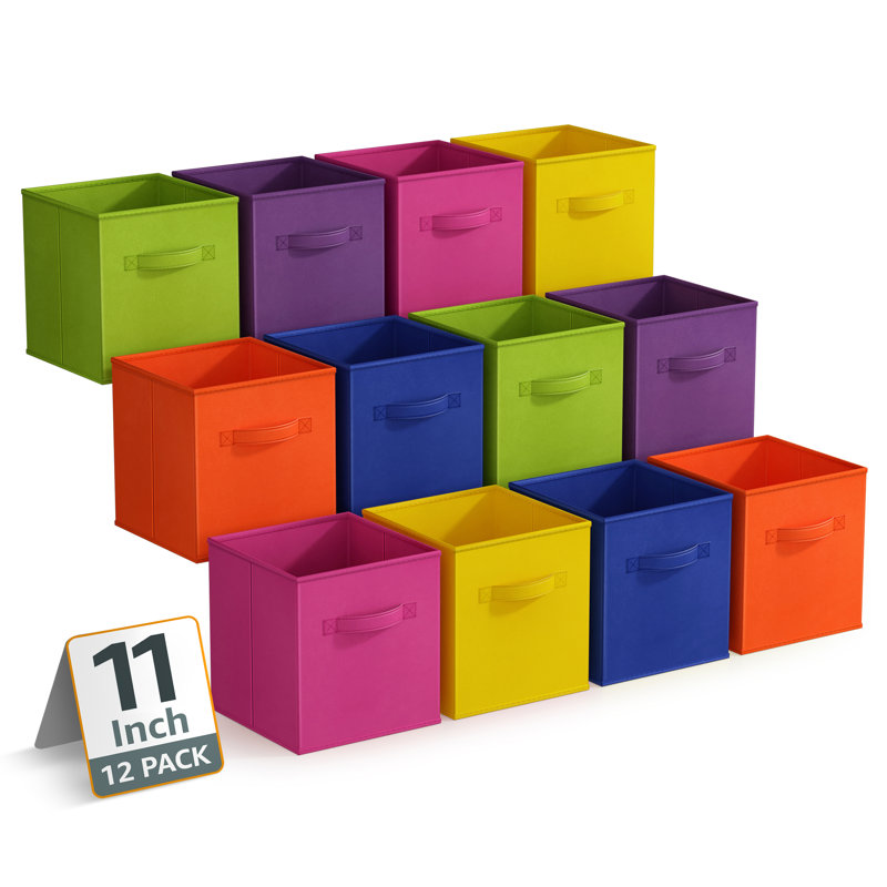 Sorbus 12 Pack Storage Bins - Collapsible Fabric Storage Cubes with Handles, 11" H x 10.5" W x 10.5" D, Bright Rainbow