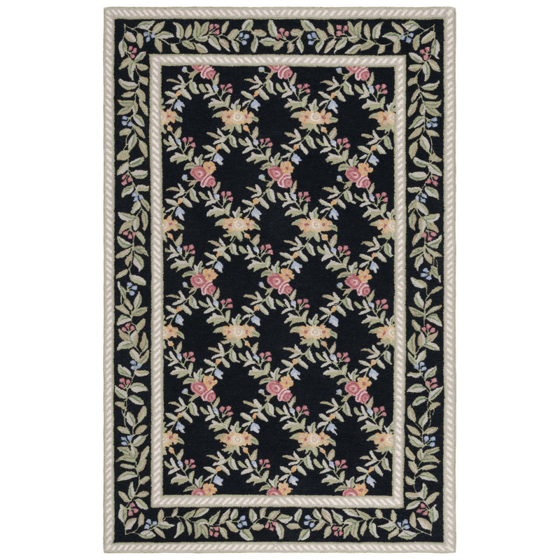 Beyda Hand Hooked Wool Pile Floral Rug, Rectangle 5'3" x 8'3"