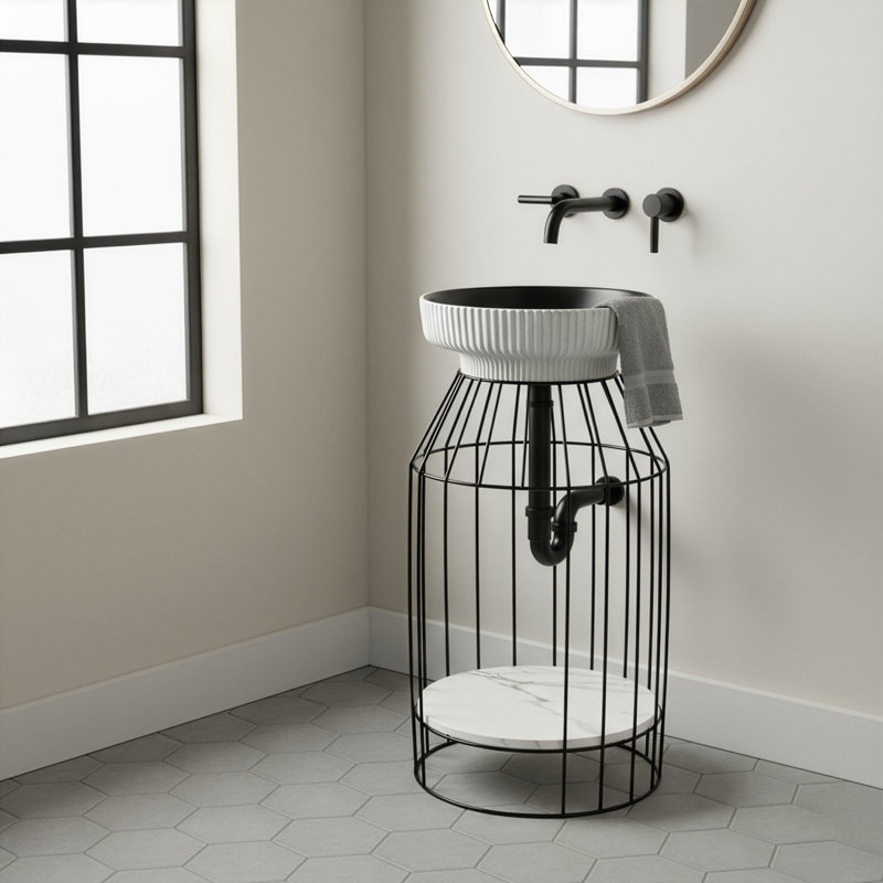  Meuble-lavabo moderne 18 po Dumbo - support noir avec vasque ronde 16 po