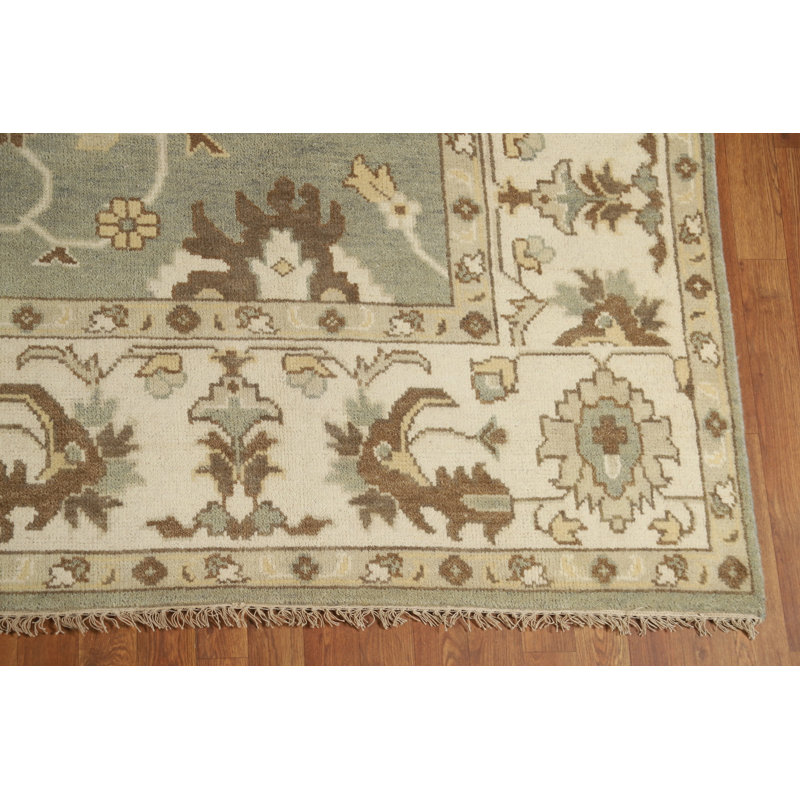 Tapis vert clair à motif floral Oushak 9 x 12