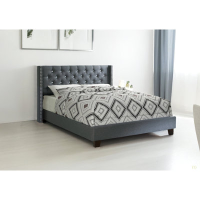 Contemporary Style 1Pc Full Size Bed Diamond Tufted Headboard Plastic Legs Bedroom Furniture