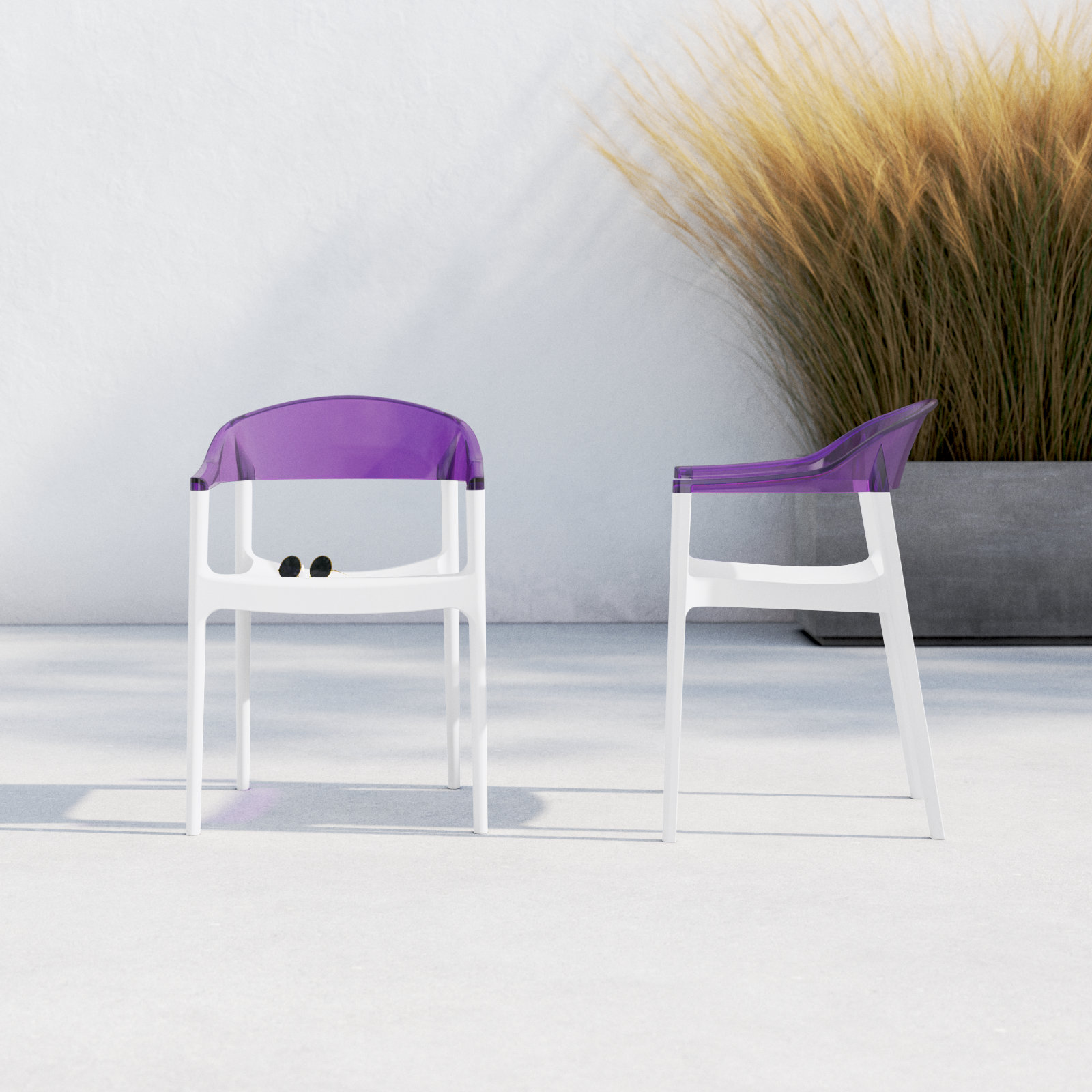 Stella Stackable Patio Armchair, White/Transparent Violet
