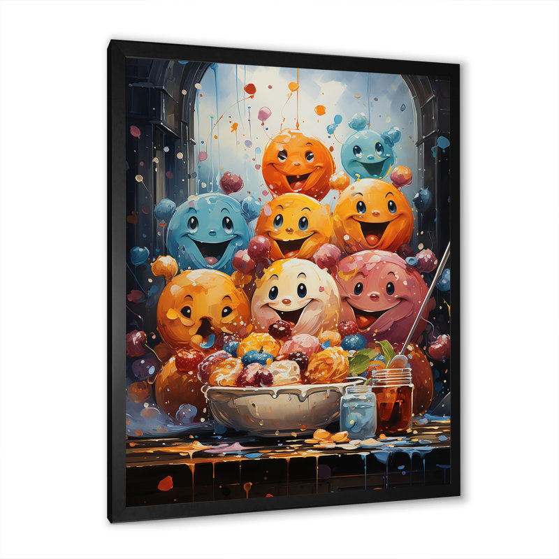 «Popart Playful Pancake Parade», reproduction d'art sur toile abstraite_105821, H 32 po x l 16 po x P 1 po, Cadre photo noir