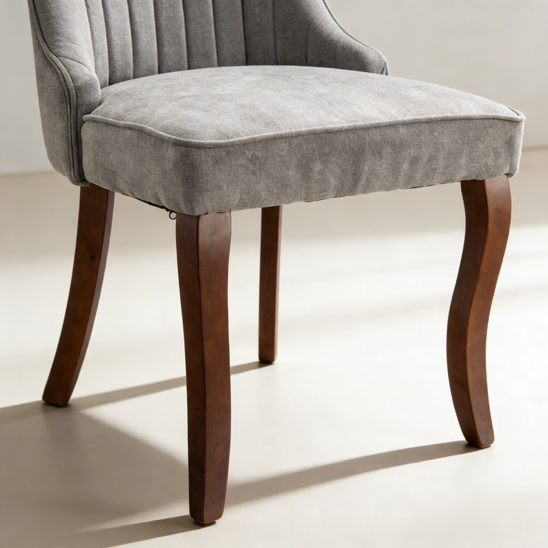 Chaise de salle à manger rembourrée en lin, chaise de salle à manger de cuisine, chaise décorative rembourrée confortable, avec pieds incurvés en bois massif, 2 pièces (gris)