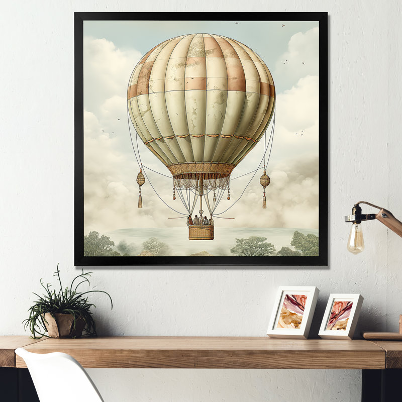 Impression sur toile Contemporary Balloon Voyage I - Montgolfière, Cadre simple noir, H 30 po x l 30 po x P 1 po