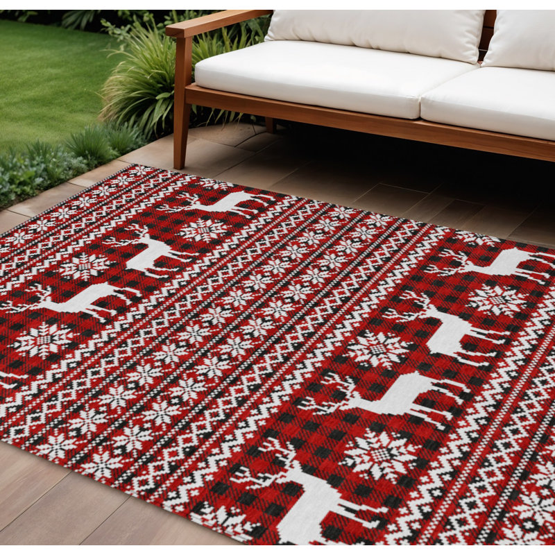 Tapis intérieur lavable 9 po x 12 pi rouge et noir ivoire