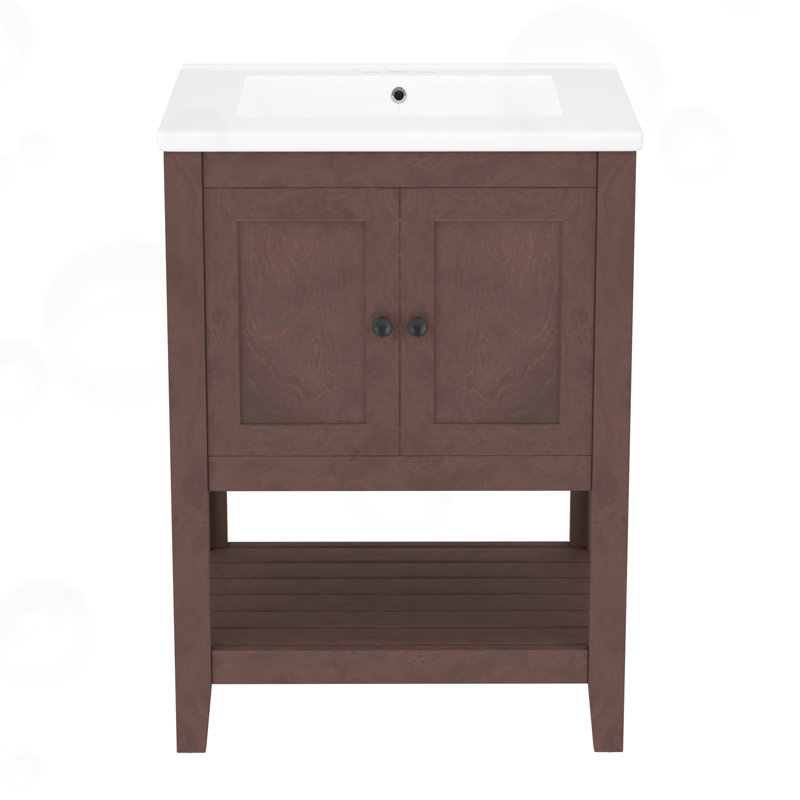 Meuble-lavabo moderne avec tablette ouverte, Brown