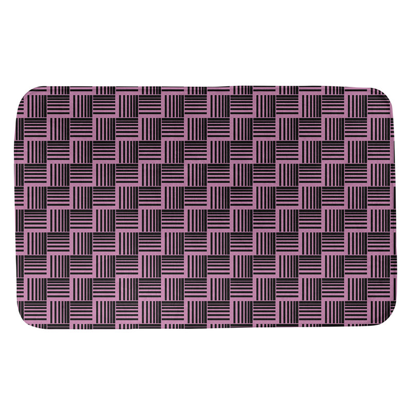 Tapis de bain géométrique antidérapant rectangulaire à rayures baskettressées, l 21 po x L 34 po, Rose/noir