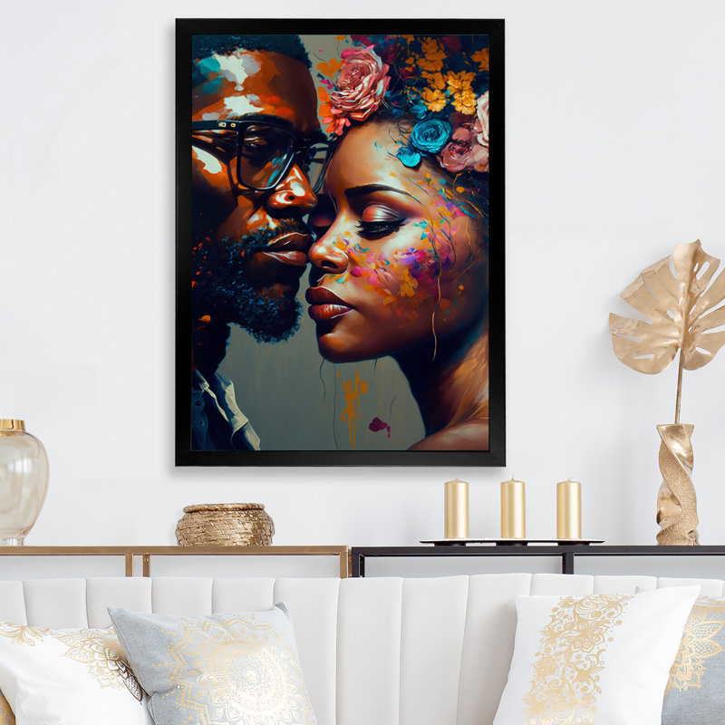 Art sur toile, "Couple amoureux", Cadre photo noir, L 24 po x H 32 po