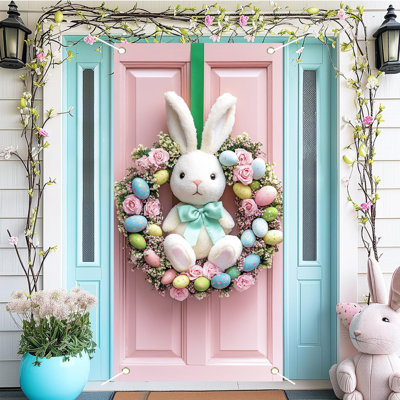 Easter Cover Decoration Easter Eggs Bunny Door Banner 70.8 X 35.4In Polyester Fabric Hanging Banner Backdrop Photography Welcome Spring Home Party Decor, A1