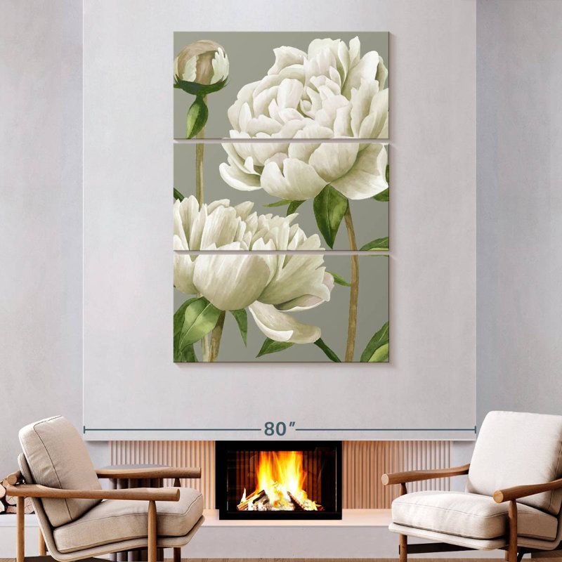 Harnek White Pivoines I, H 74 po x l 48 po