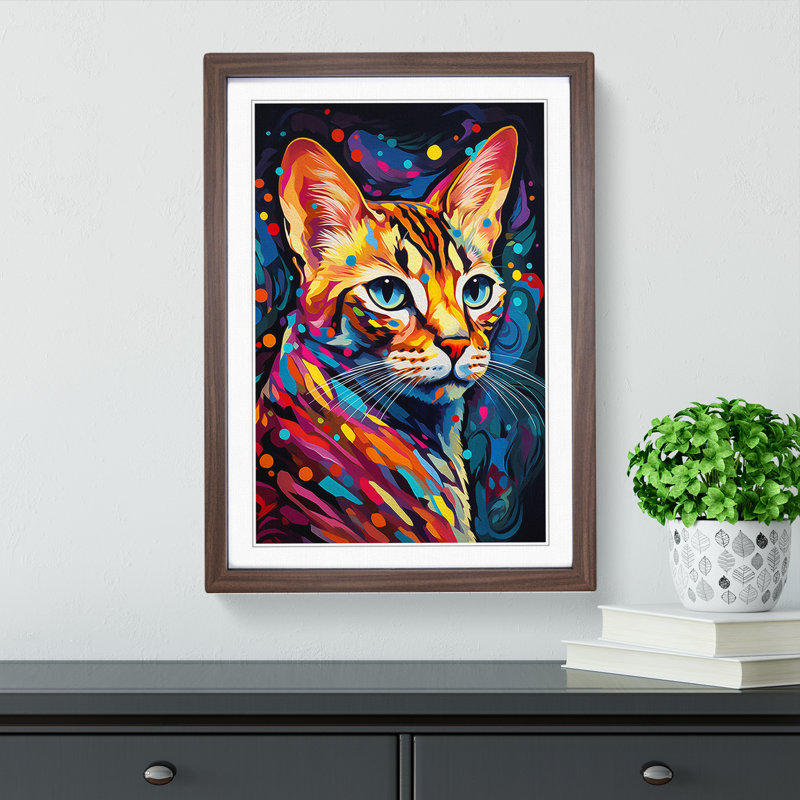 Bengal Cat Orphism No.2 - Single Picture Frame Print on Wood, 64cm H x 46cm W x 2cm D, Walnut