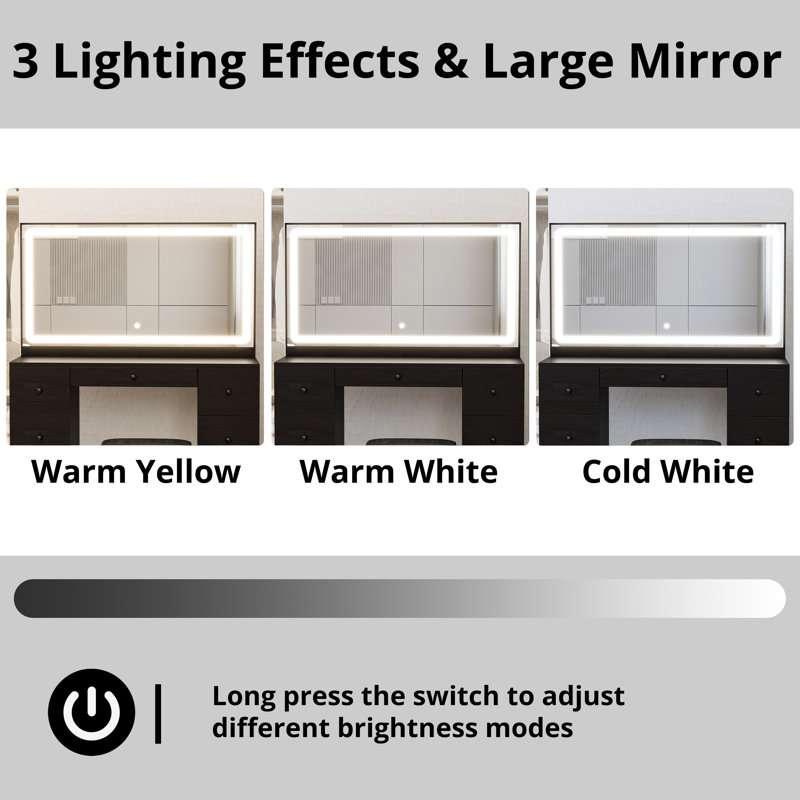 Makeup Vanity Desk with LED Mirror & 7 Drawers