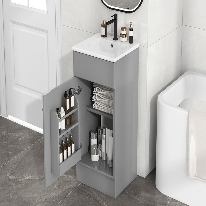 Meuble-lavabo 18 po avec lavabo, meuble-lavabo avec tablette de porte et tablette réglable, gris, Gris