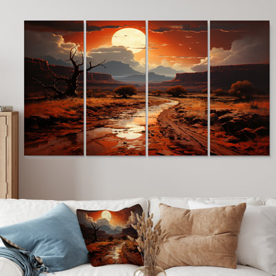 «Moonlit Sunset On Canyon Landscape IV - Canyon & Desert», art mural 4 pièces
