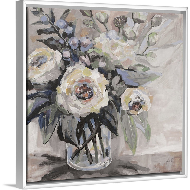 «Delighted Greige» par Jeanette Vertentes - reproduction d'art sur toile, Cadre flottant blanc, H 26 po x l 26 po x P 1,75 po