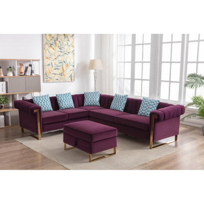 Canapé modulaire en velours moderne à 6 places avec repose-pieds de rangement 109 po Modern
