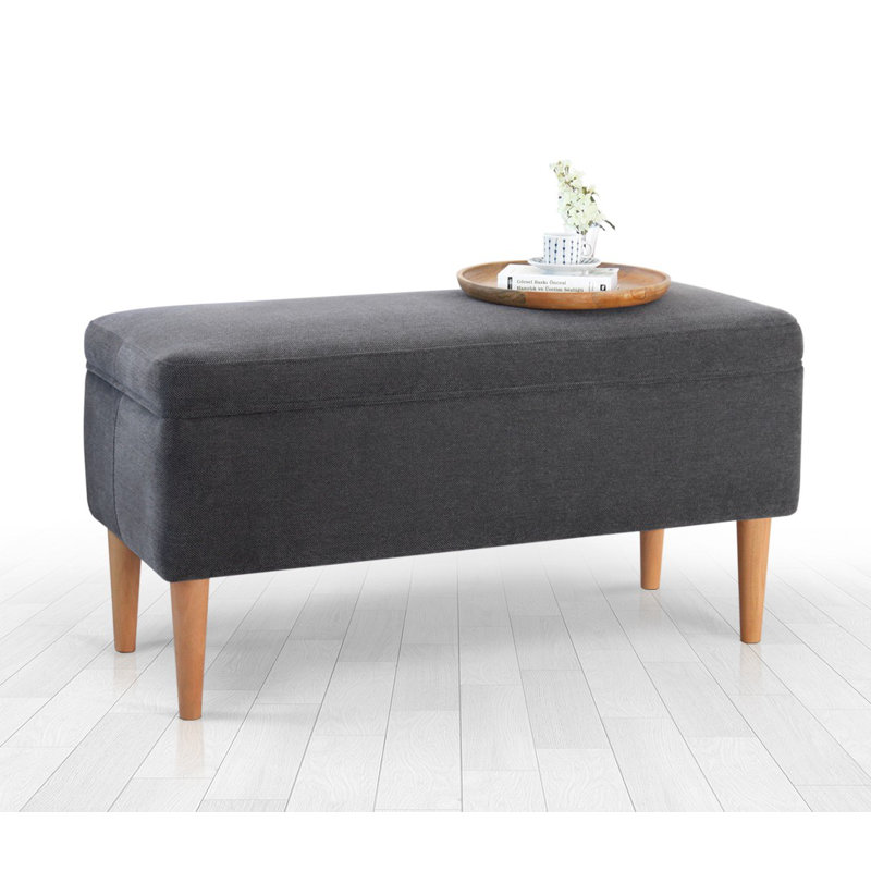 Stylish Pouffe with Beech Wood Legs, Grey, 39.4 x 19.7 x 16.9 inches | 50% Cotton / 50% Linen Cover, 2.4 inch Thick 35 DNS Orthopedic Sponge | Perfect for Living Room, Bedroom & Cozy Spaces