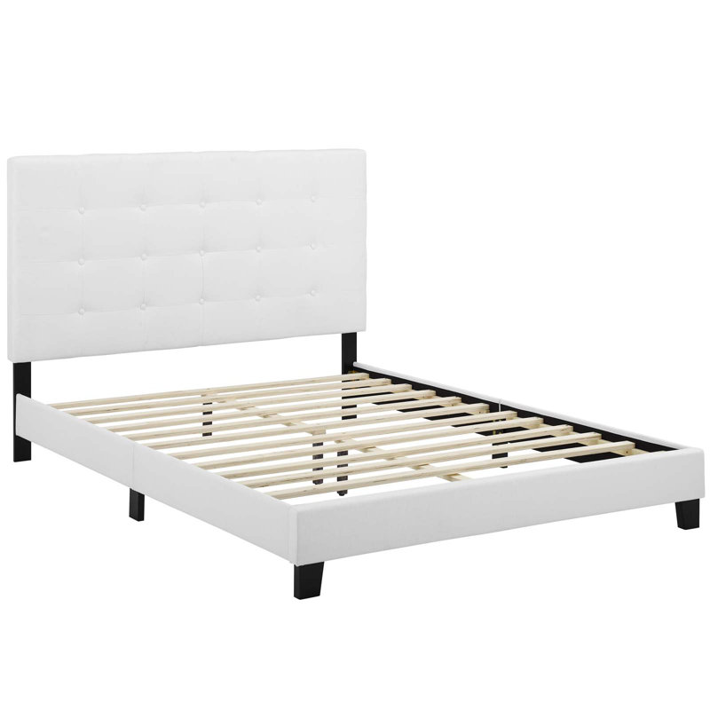 Modway Melanie Tufted Button Upholstered Fabric Platform Bed, Full, White