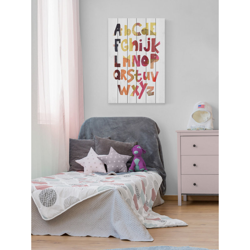 'Multi-Colour Alphabet' Print On White Wood, 60'' H x 40'' W  x 1.5'' D