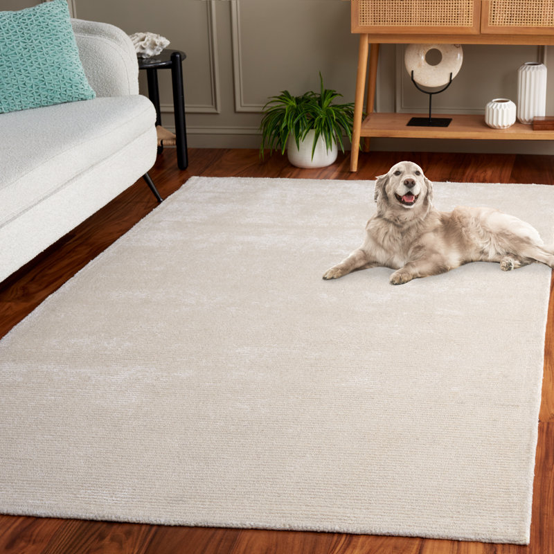 Mirash Hand Tufted Viscose/Wool/Cotton Solid Colour Rug in Ivory, Rectangle 6' x 9'