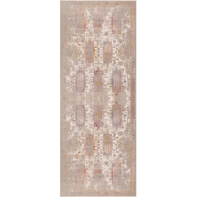18' Gray And Beige Southwestern Runner Rug