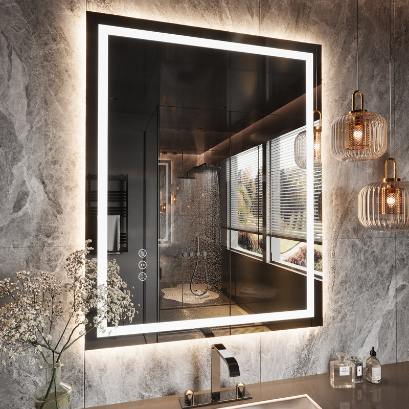 LED Bathroom Mirror with Anti-Fog, Backlit and Front Lighted Bathroom Mirrors For Wall, 24" x 32"