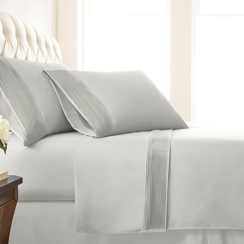 Southshore Fine Linens Vilano Extra Deep Pocket Pleated Sheet Set, Double-Brushed Microfiber 21-Inch Deep Pocket Sheets with Pleated Hem, 2 Fitted Sheets, 2 Pillowcases, Split King, Light Grey