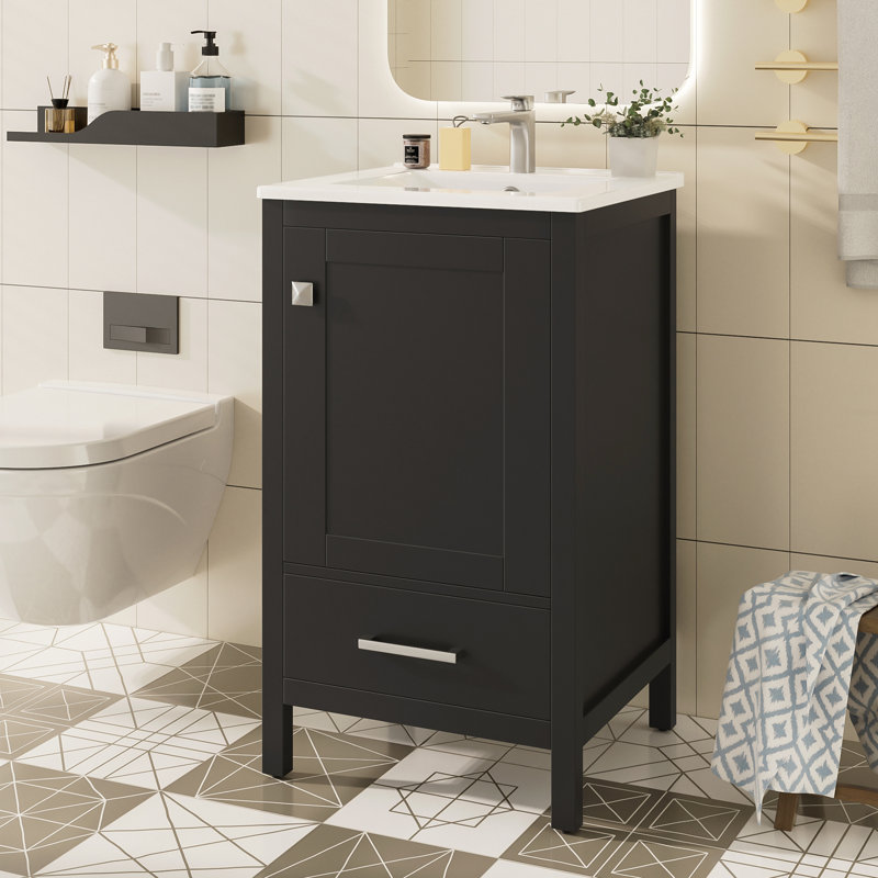 Meuble-lavabo moderne avec lavabo en céramique, Noir