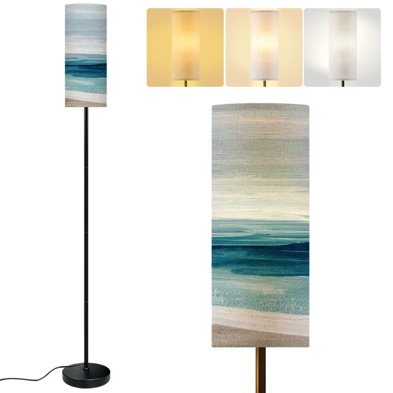 PeeNoke 68.5" Standing Floor Lamp Modern Abstract Art Beach Sea waves Dimmable Metal Pole Lamp with Linen Lampshade LED Bulb Included