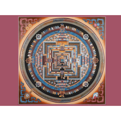 Hand-Painted “Wheel of Time” Tibetan Kalachakra Mandala Thangka – 28" Square Wall Art with 24-Karat-Gold Detailing and Jewel-Tone Pigments