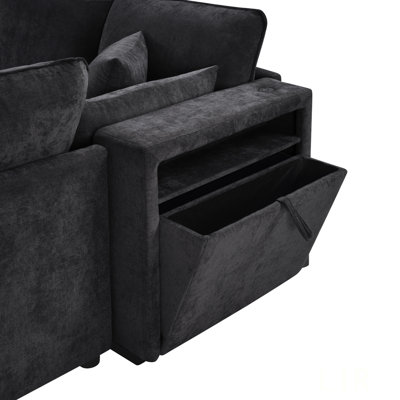 Canapé modulaire moderne en U avec repose-pieds mobile, accoudoirs de rangement et ports USB pour un confort et une fonctionnalité ultimes