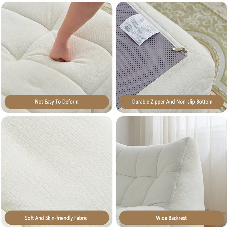 33.7" Bean Bag Lounge Chair With Ottoman, White
