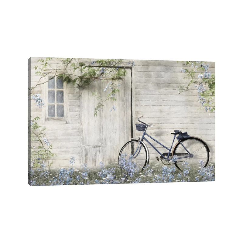 Blue Bike At Barn by Lori Deiter - Wrapped Canvas Painting, 30.48 cm H x 45.72 cm W
